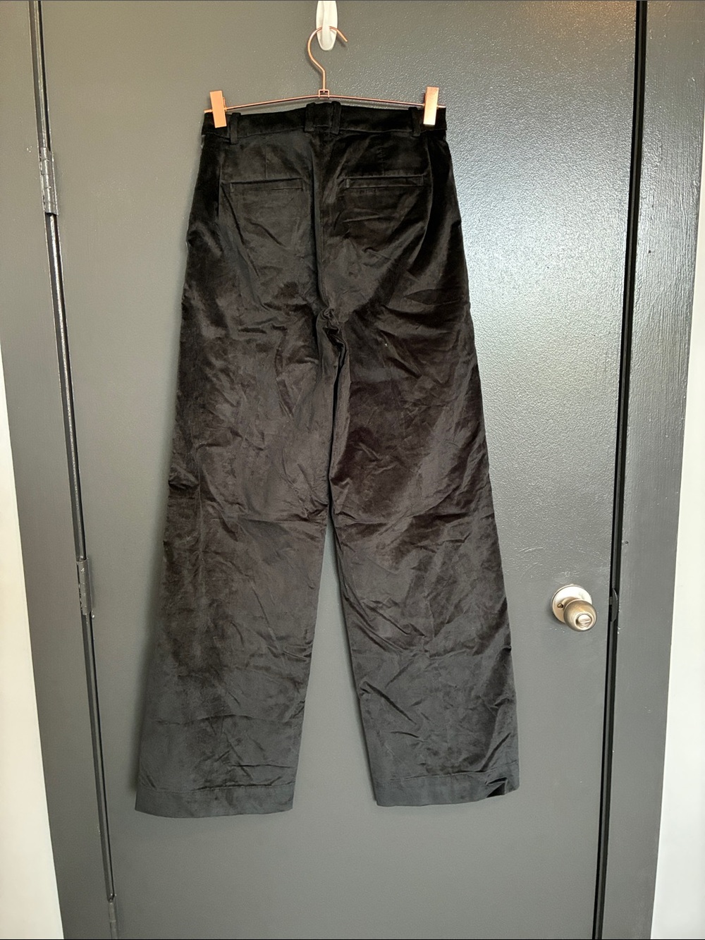 NWT J Crew Wide-leg trouser with satin stripe in washed velvet black Sz 2 Tall - Picture 5 of 7